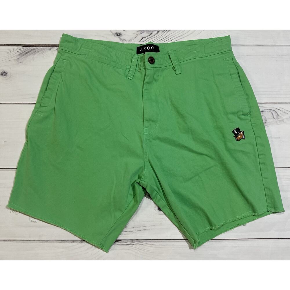 AKOO Shorts Men's Size 34 Chino Green Cut off Embordered Hip Hop Baggy